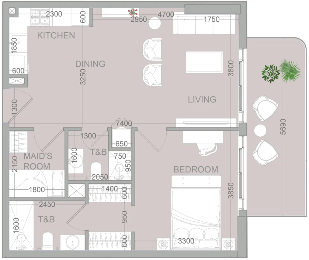 TETR1S Tower 1 bed floor plan, 780 sqft