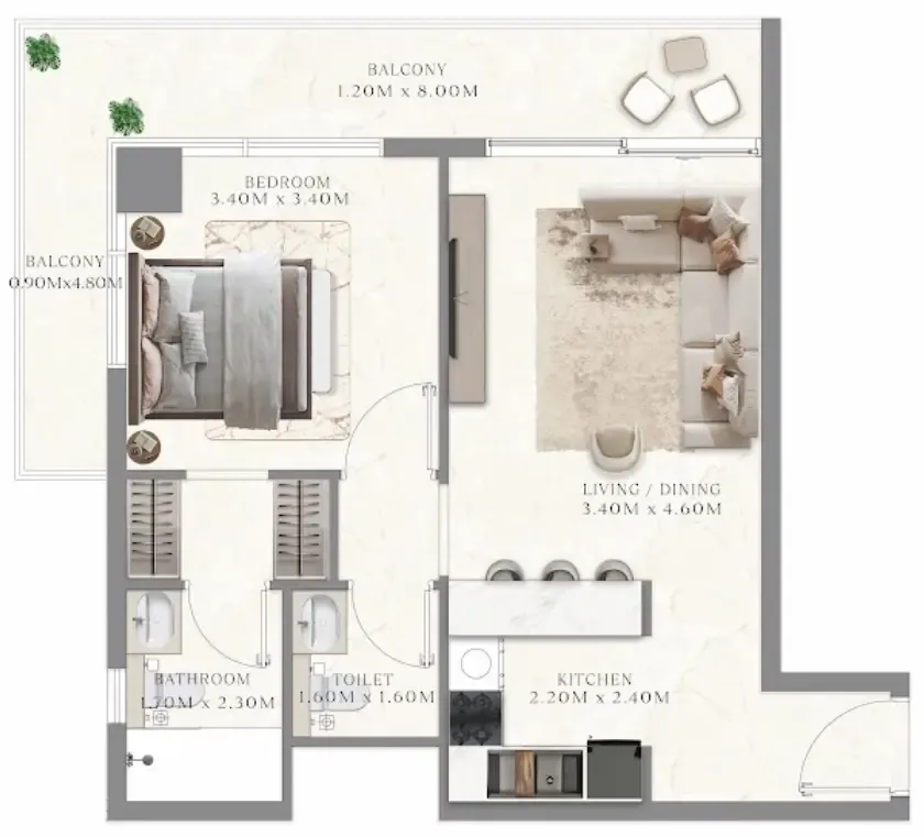 Aum 99 Residences 1 bed floor plan, 556 – 712 sqft