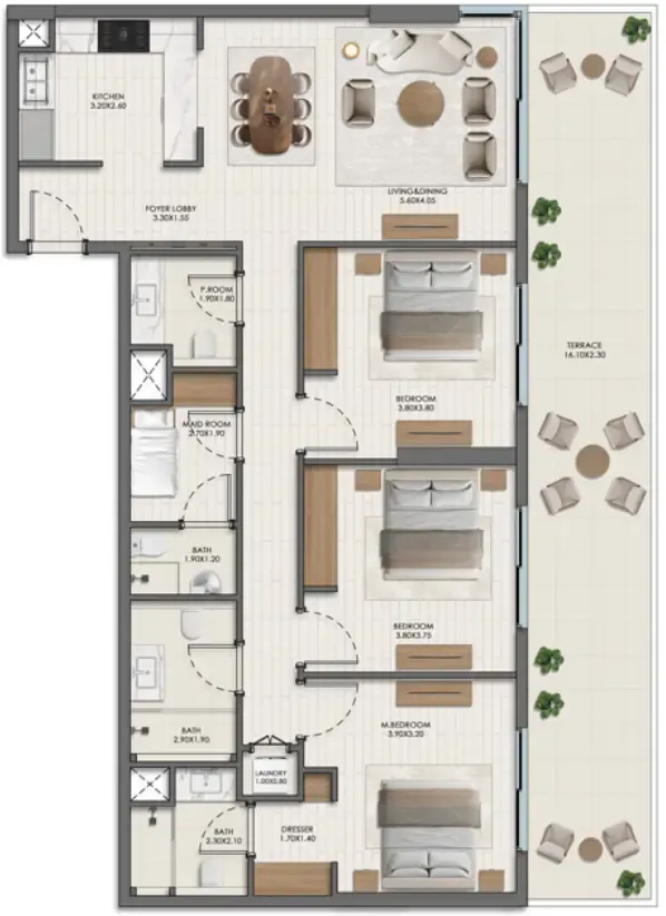 Evelyn on the Park 3 bed floor plan, 1,737 sqft
