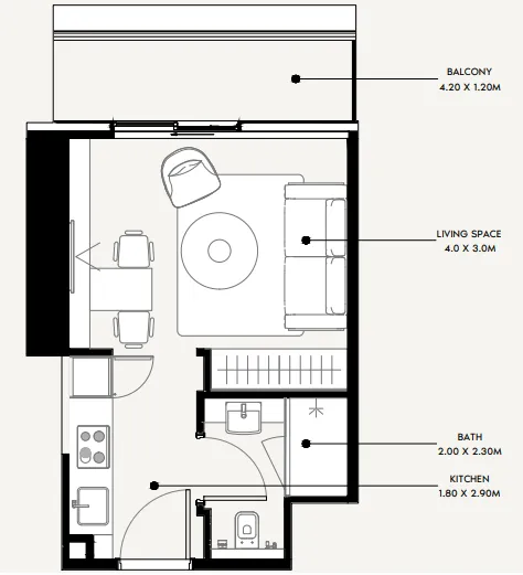 Azizi Milan Studio floor plan, 339 sqft