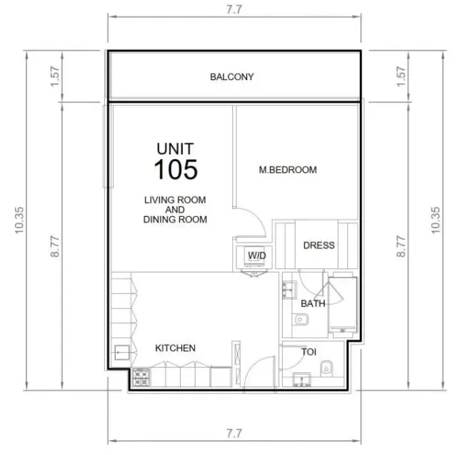 Wadi 645 1 bed floor plan, 847 sqft