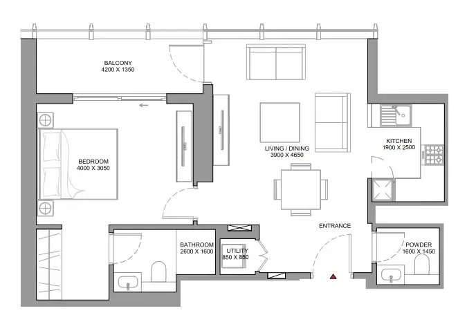 The Element at Sobha One 1 bed floor plan, 740 sqft