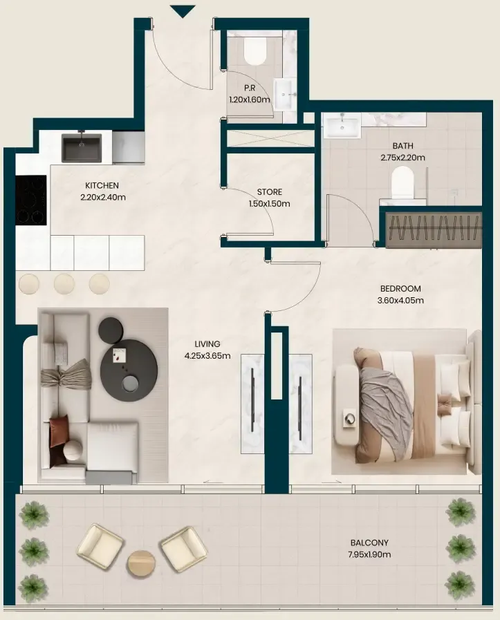 Kyomi Residences 1 bed floor plan, 776 sqft