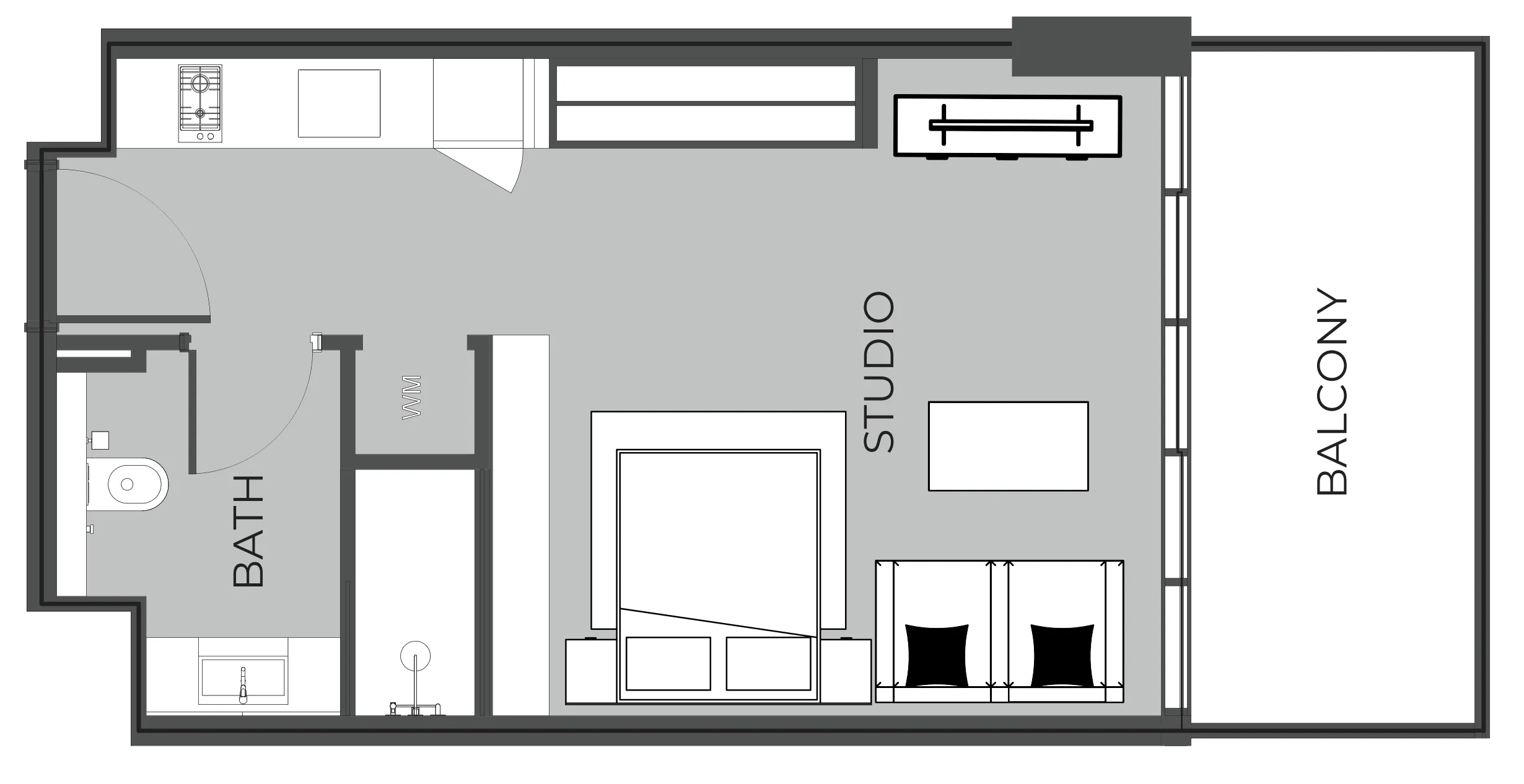 The Boulevard Studio floor plan, 457 sqft