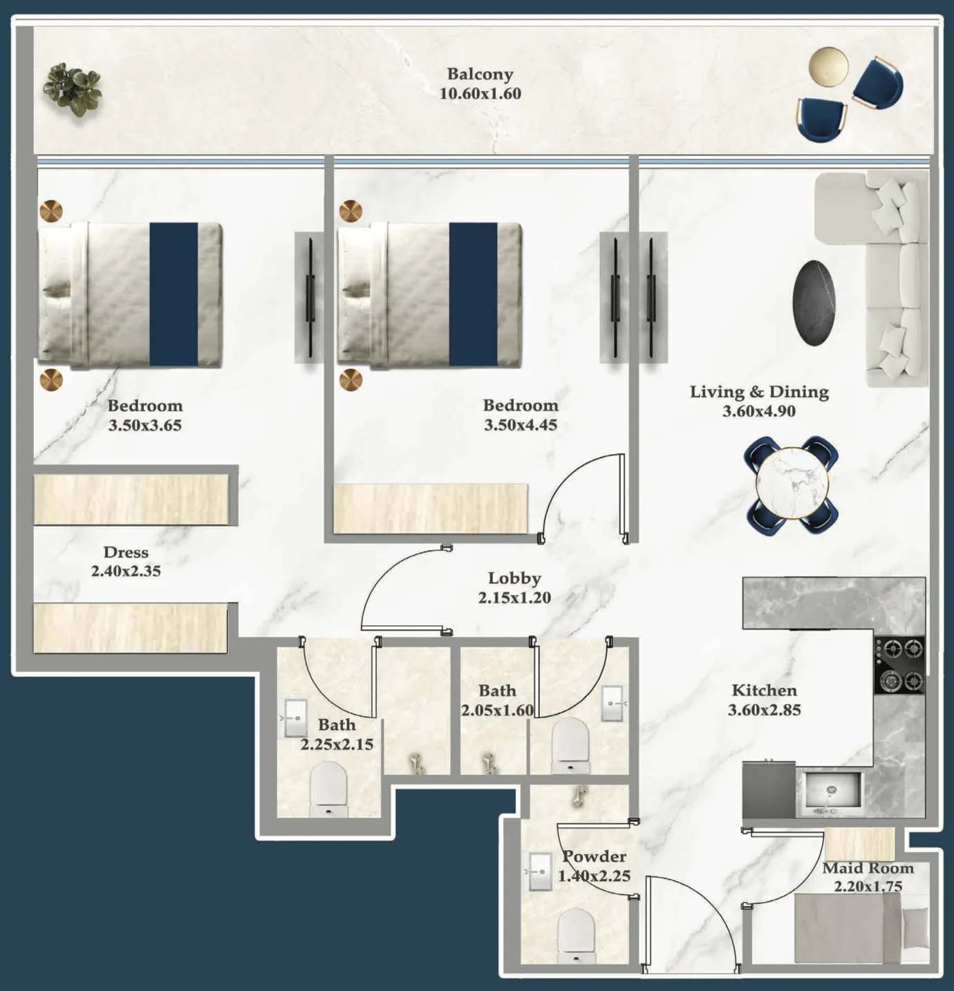 Sparklz 2 bed floor plan, 1,072 – 1,090 sqft