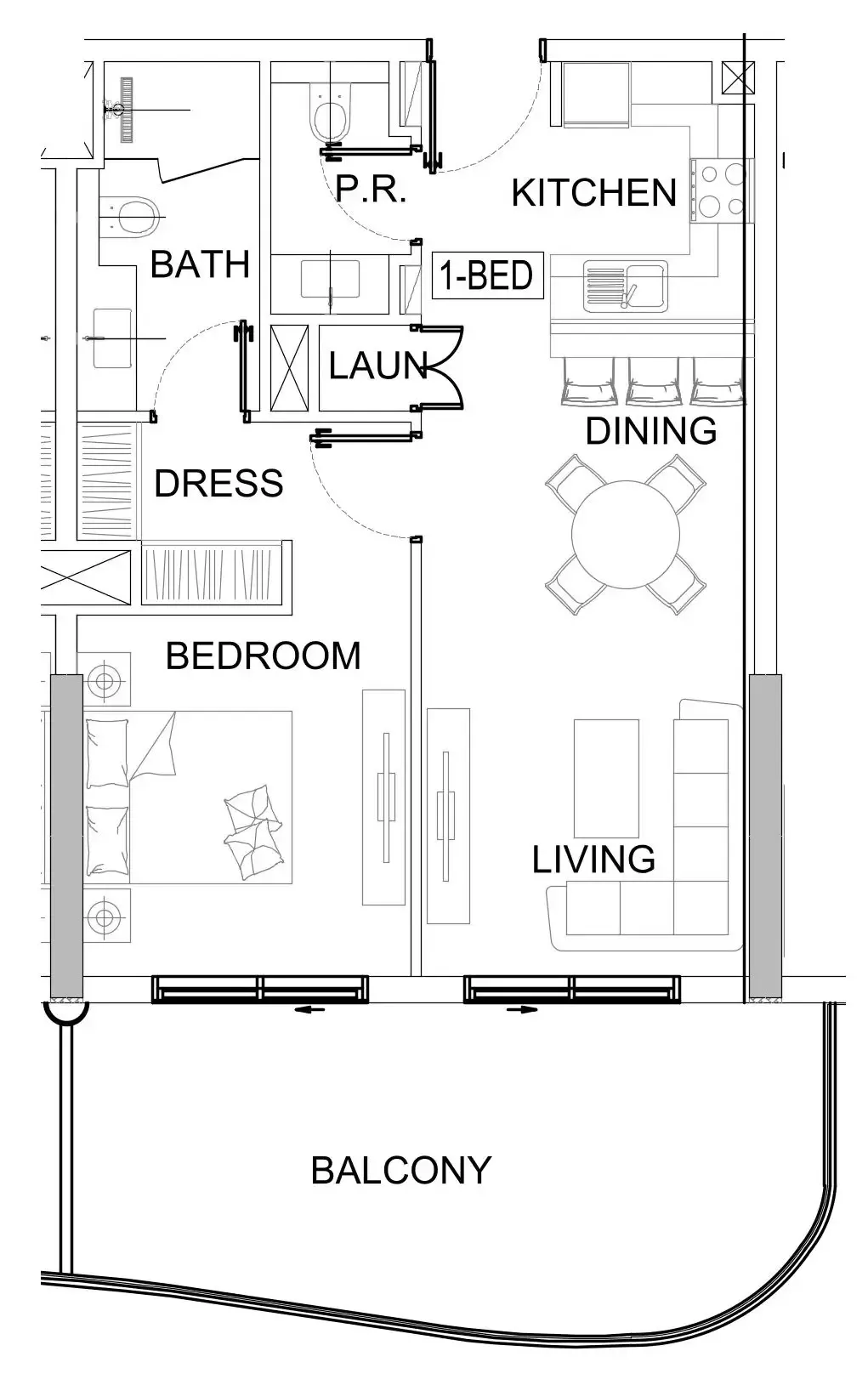 Valencia 1 bed floor plan, 826 – 938 sqft
