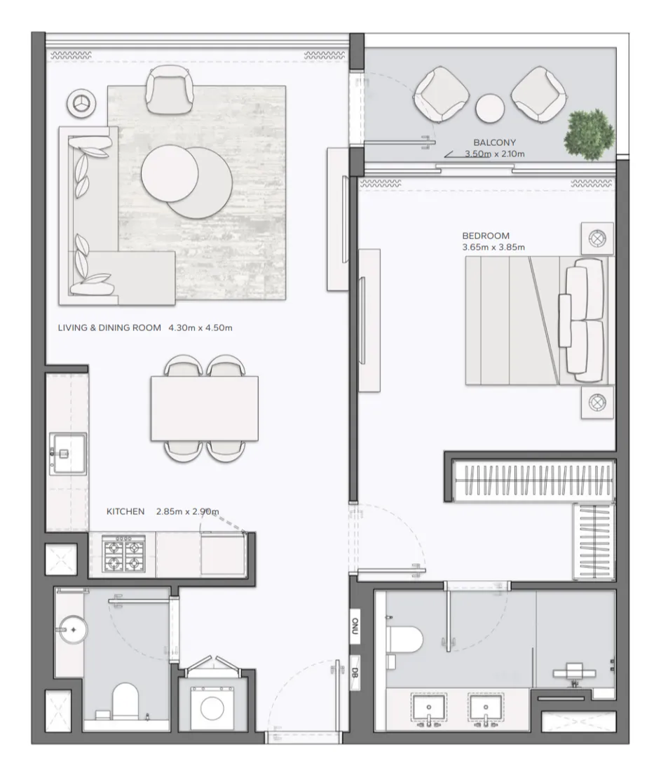 Mansory Residences by Amaal 1 bed floor plan, 903 sqft