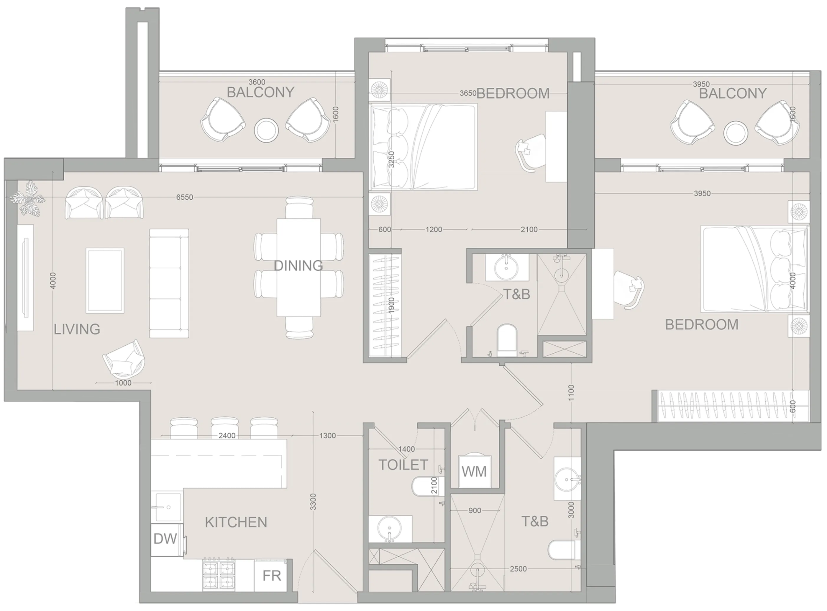 AUREL1A Residence 2 bed floor plan, 1,321 sqft