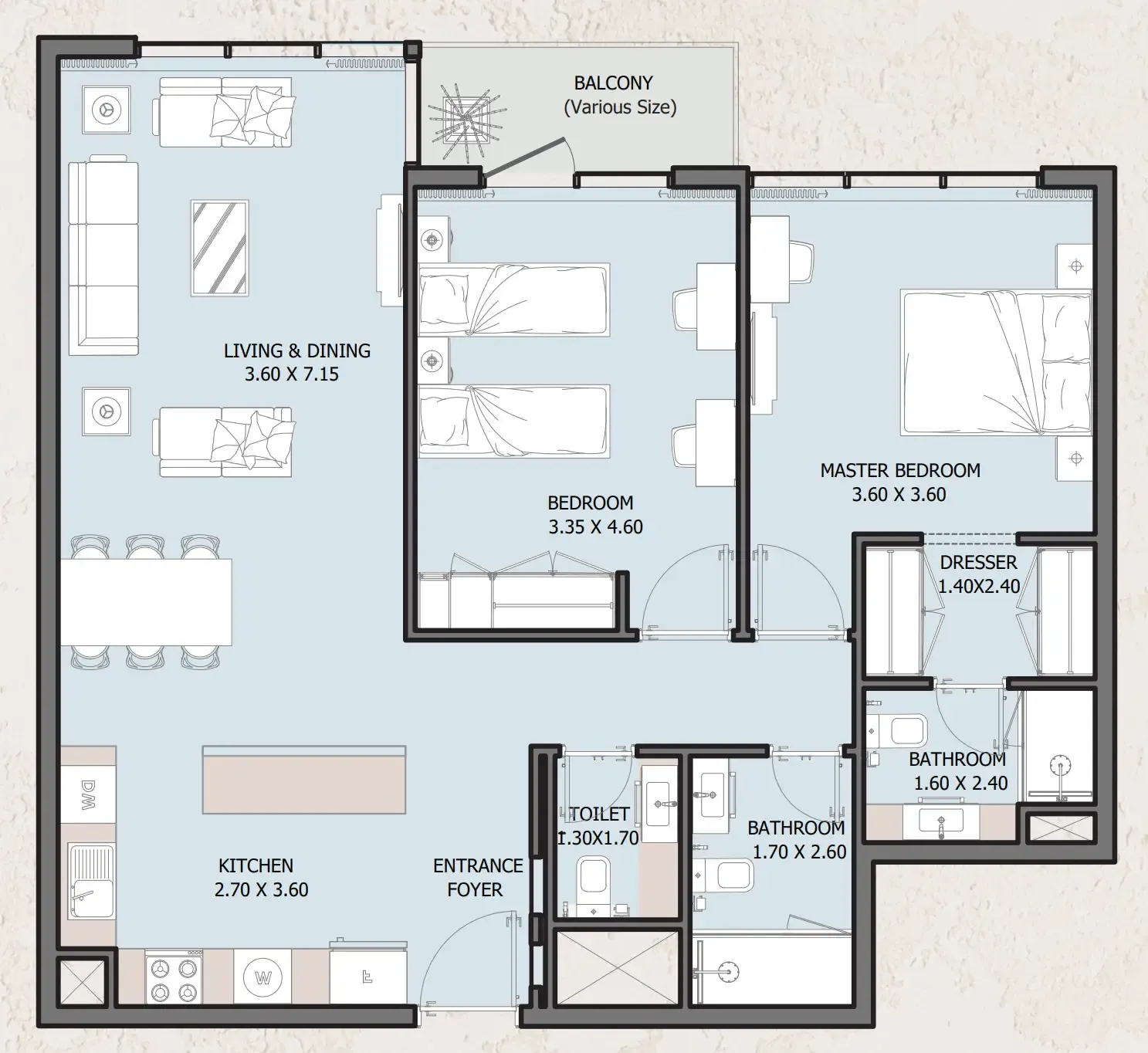 Verdana Empire 2 bed floor plan, 1,070 sqft
