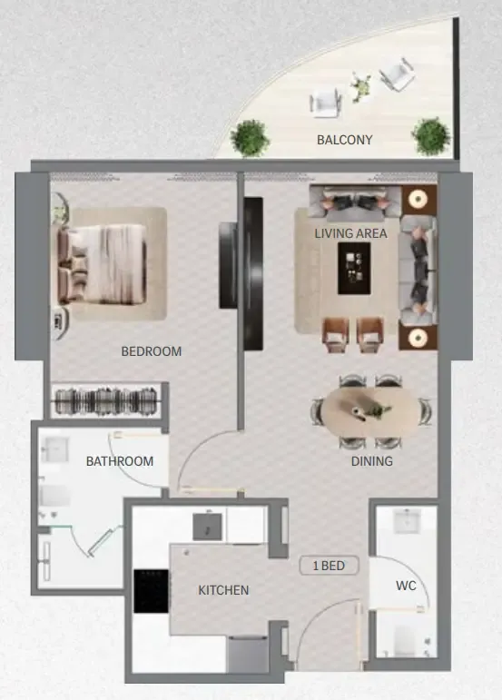 Maybach 6 1 bed floor plan, 617 sqft