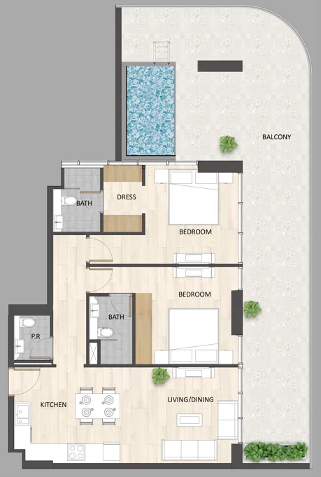 Barari Palace 2 bed floor plan, 1,554 sqft
