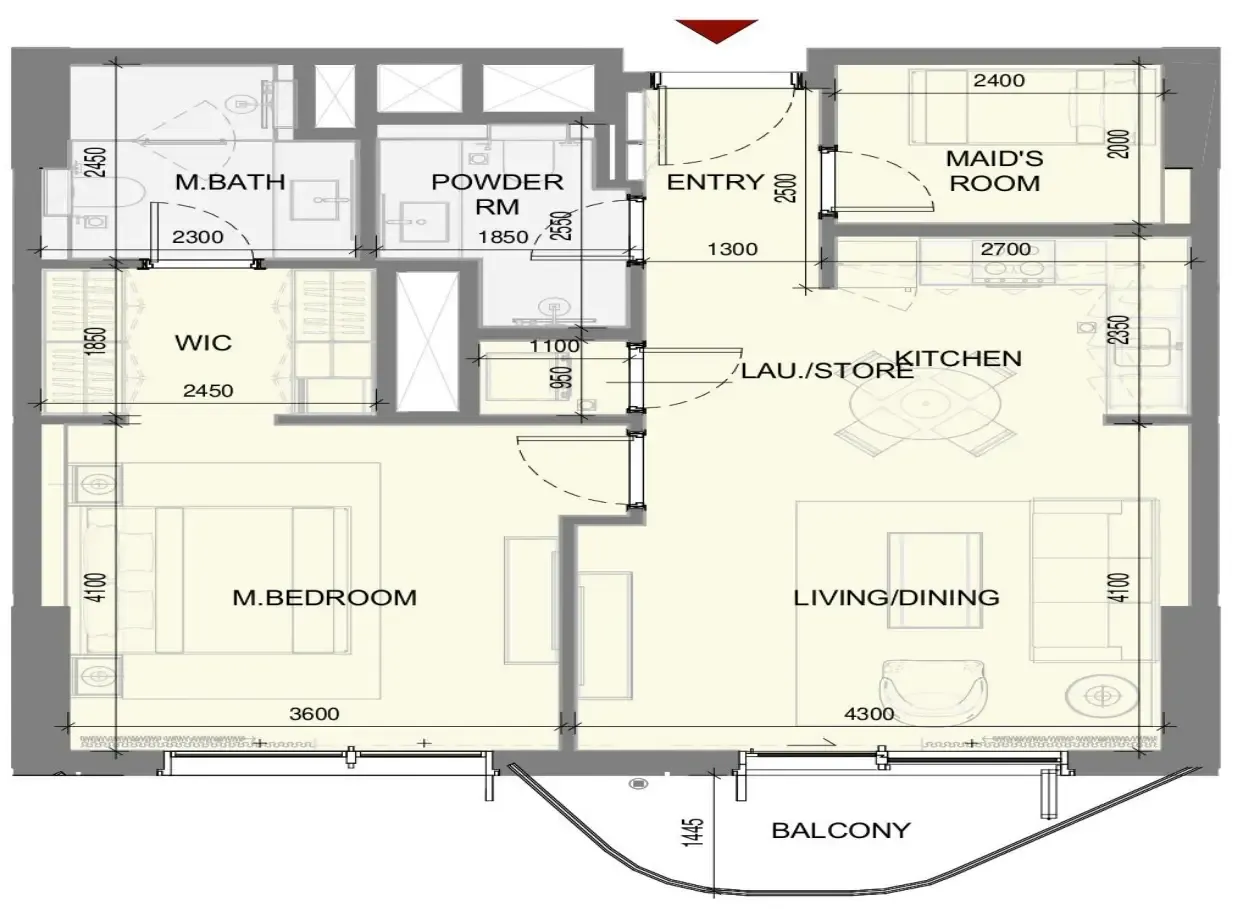 Takaya 1 bed floor plan, 832 sqft