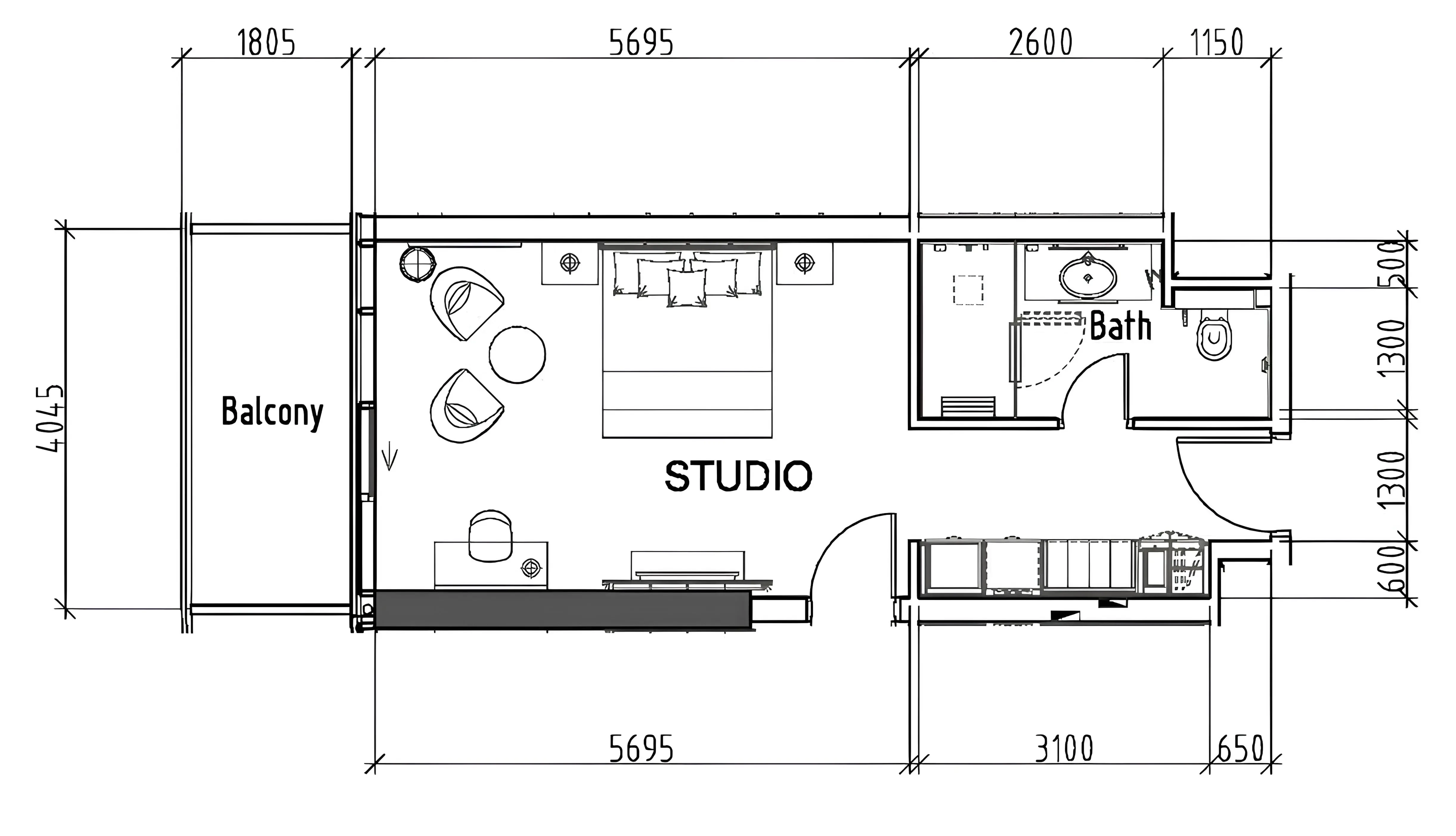 Damac Hills - Artesia Studio floor plan, 495 sqft