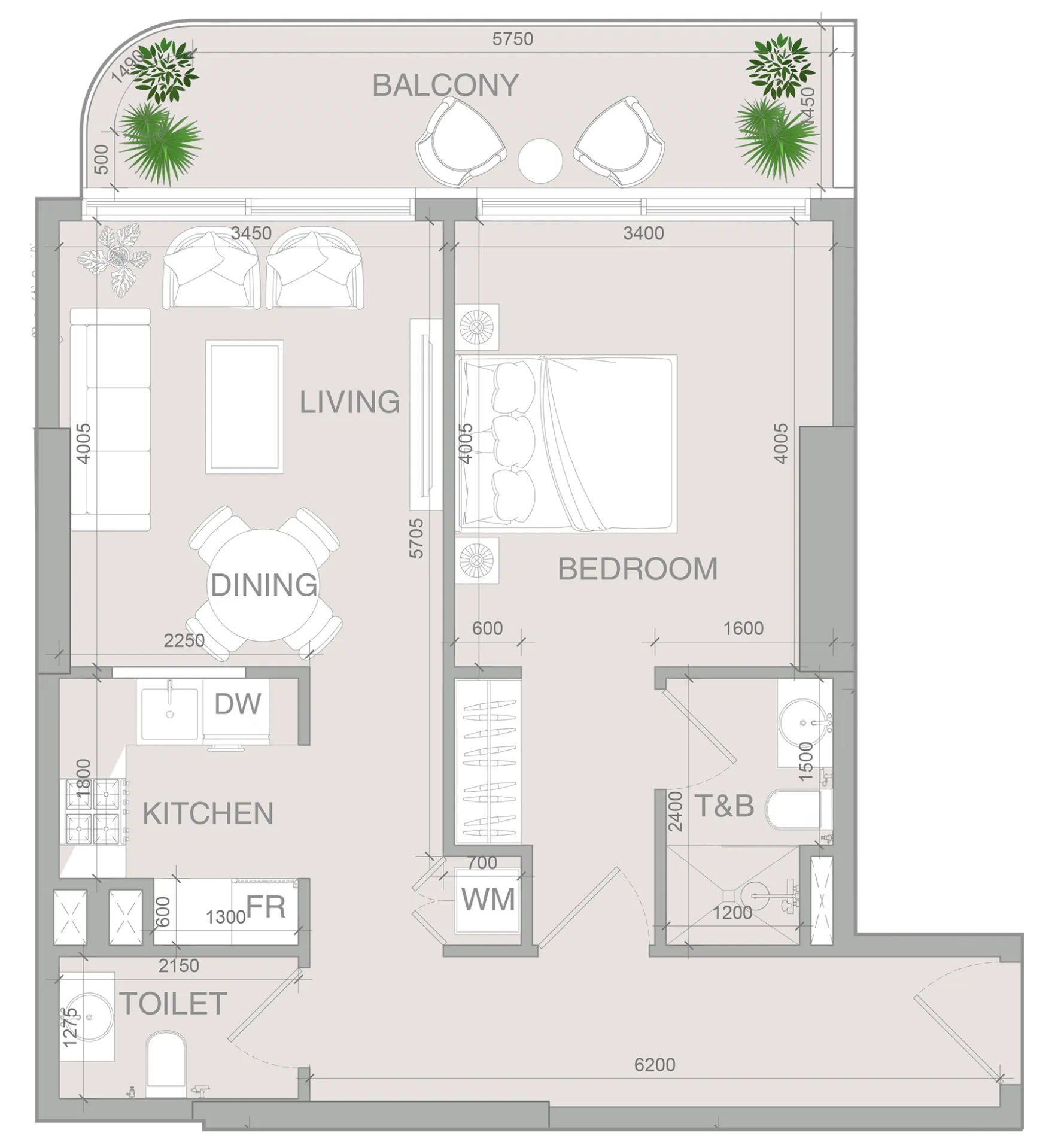 VERDAN1A 4 1 bed floor plan, 773 sqft