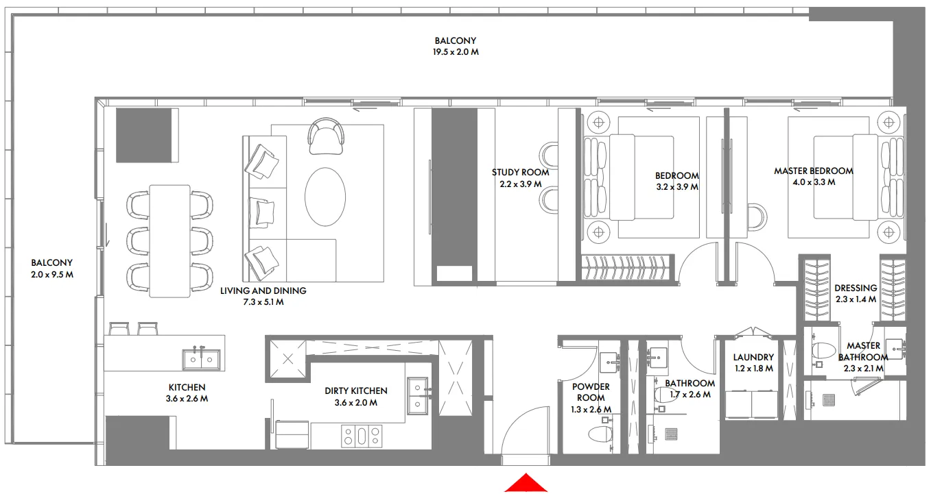 W The Residences by Arada 2 bed floor plan, 2,064 sqft