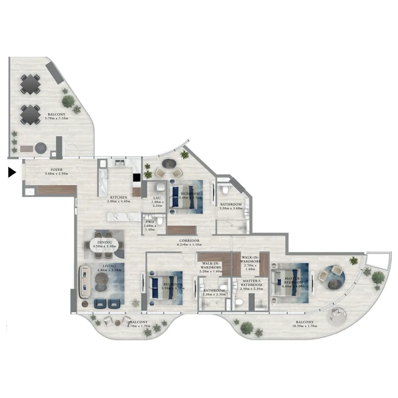Royal Yacht Club Residence 3 bed floor plan, 2,508 sqft