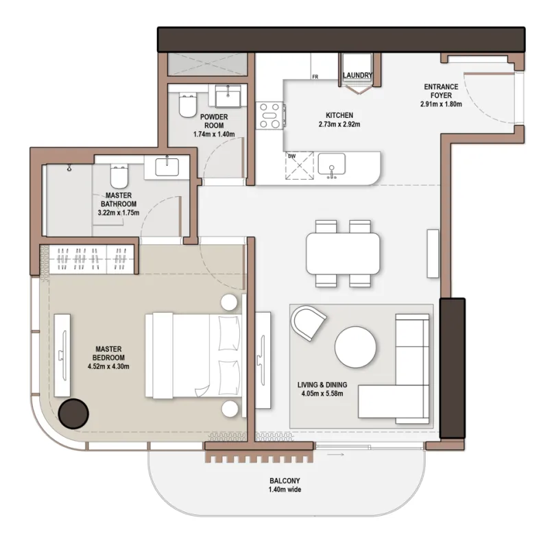The Edit at d3 1 bed floor plan, 894 sqft