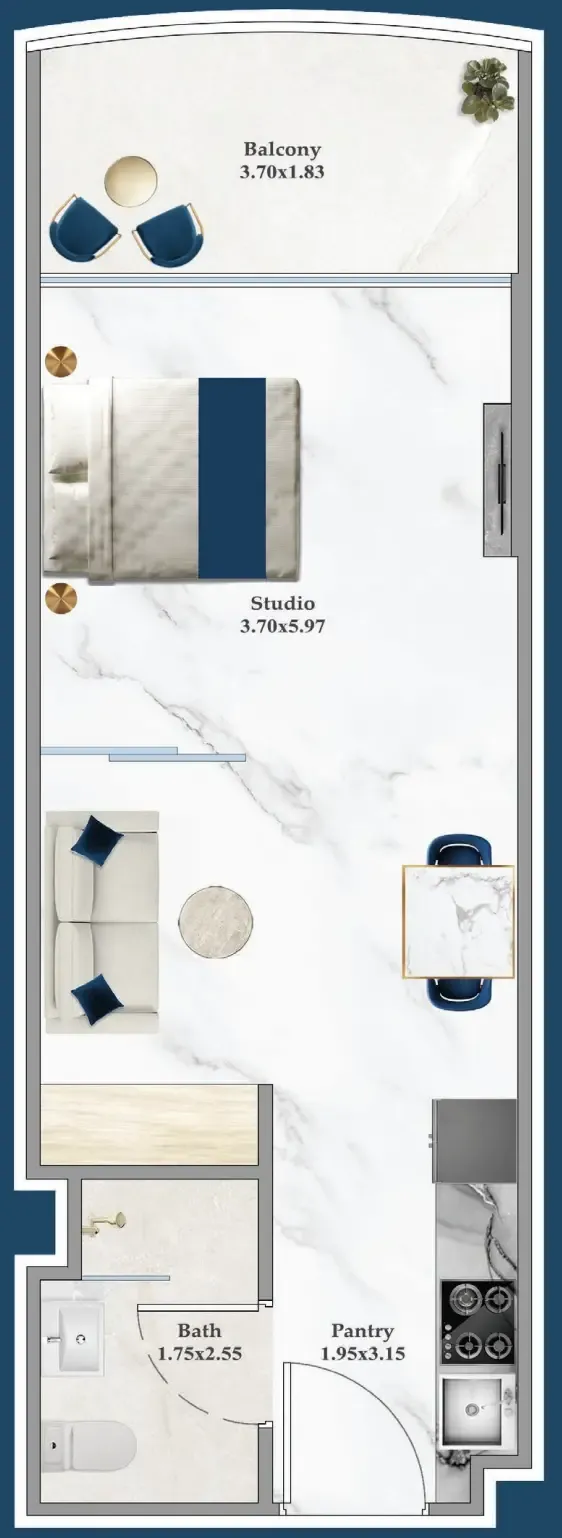 Serenz Studio floor plan, 431 sqft