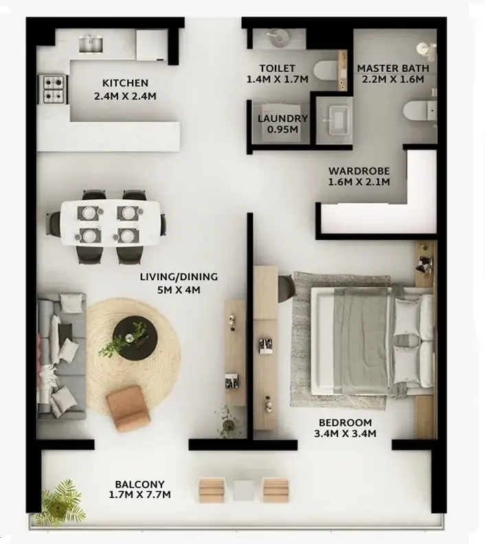 Viera Residences 1 bed floor plan, 773 sqft