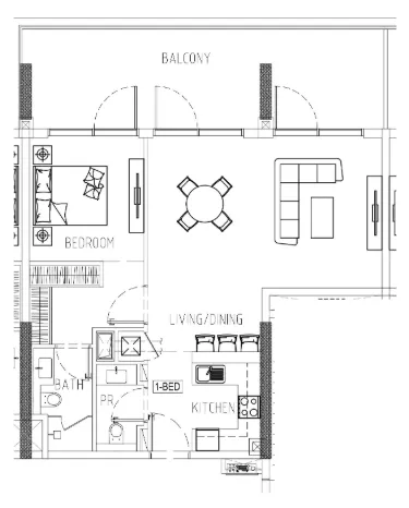 Damac Riverside Views 1 bed floor plan, 1,049 sqft