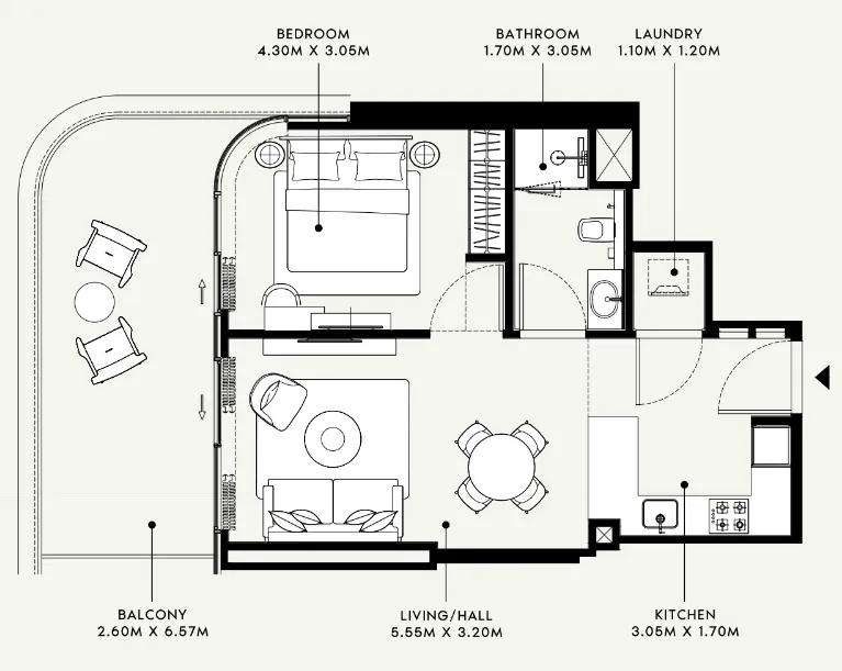 Azizi Ruby 1 bed floor plan, 692 sqft