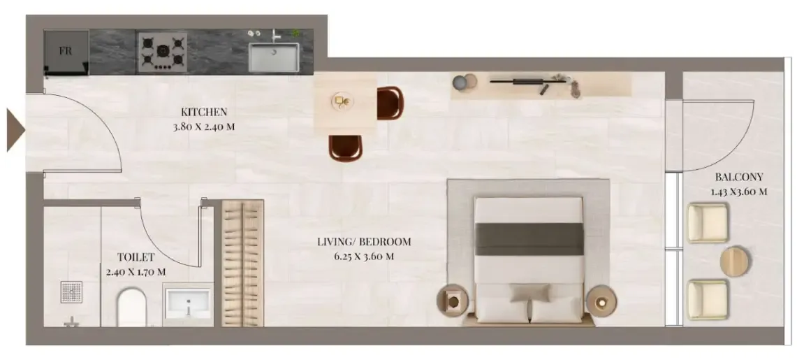 Rivo Studio floor plan, 458 sqft