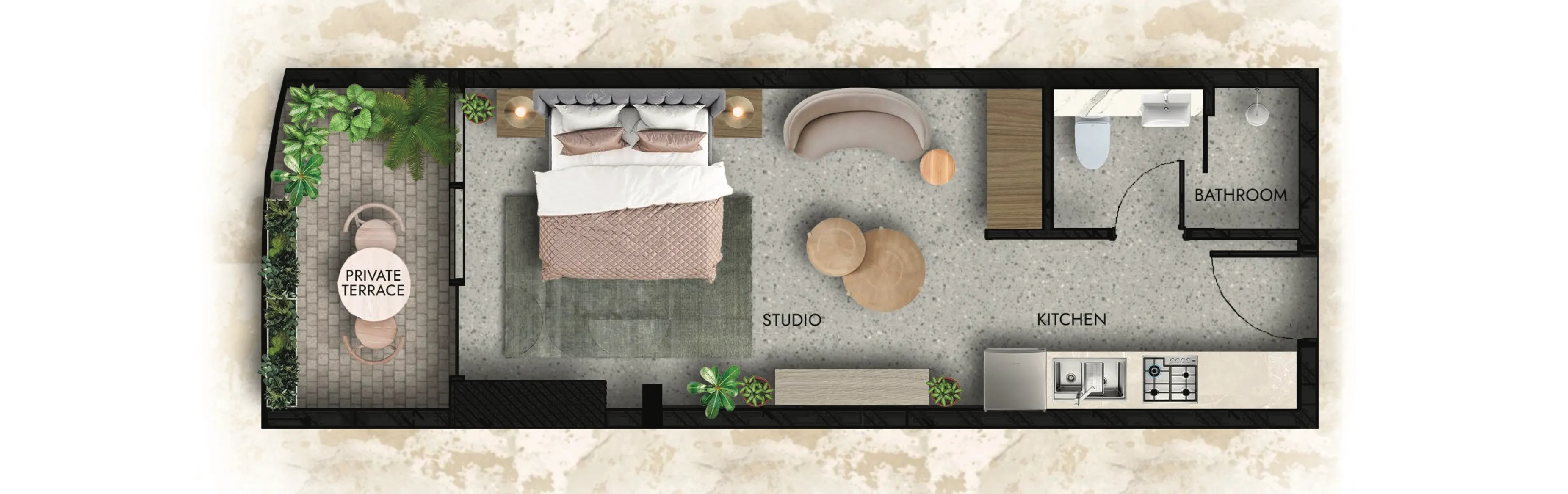 Lucky Oasis Residence Studio floor plan, 397 – 427 sqft
