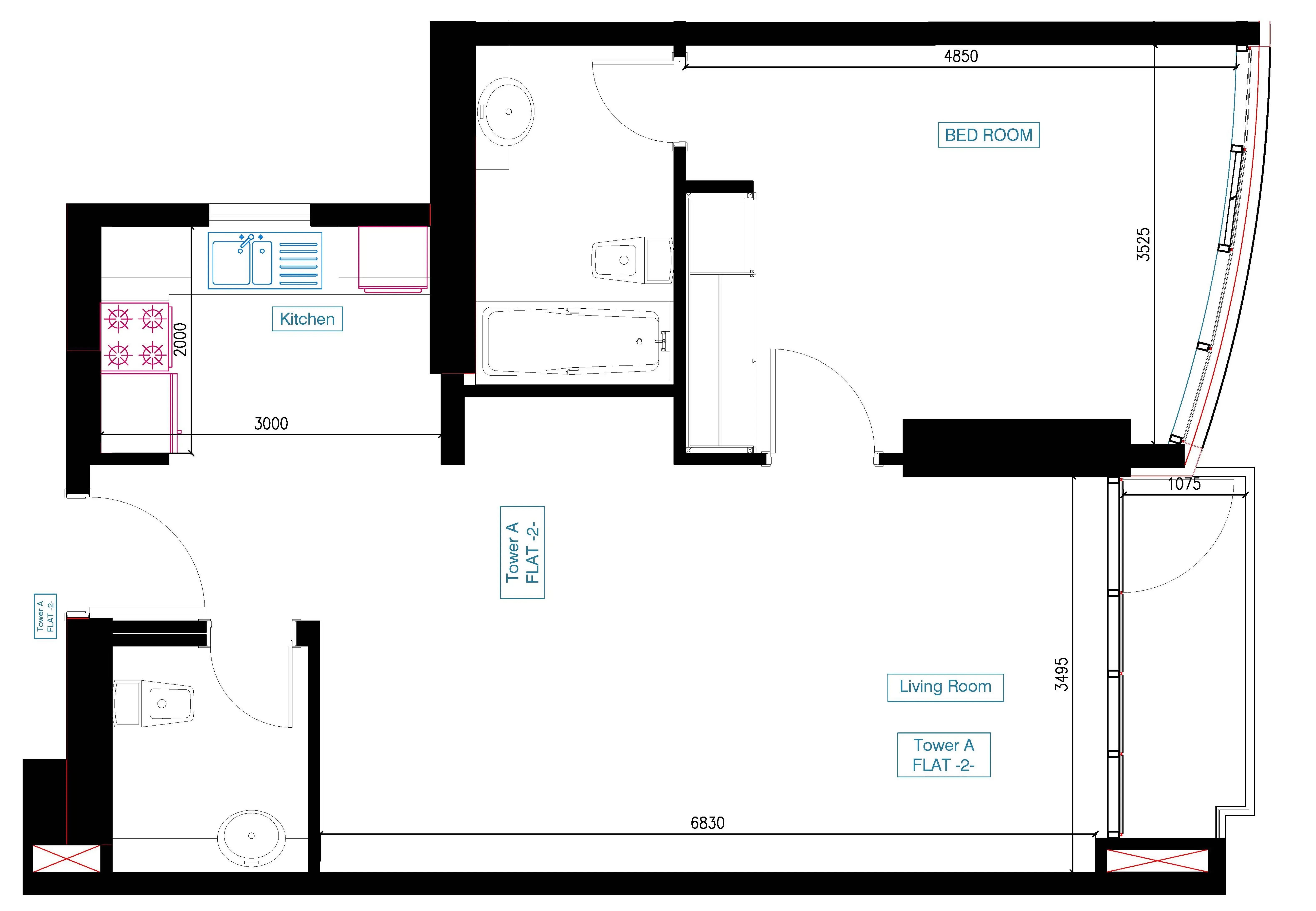Mars Residences 1 bed floor plan, 781 sqft