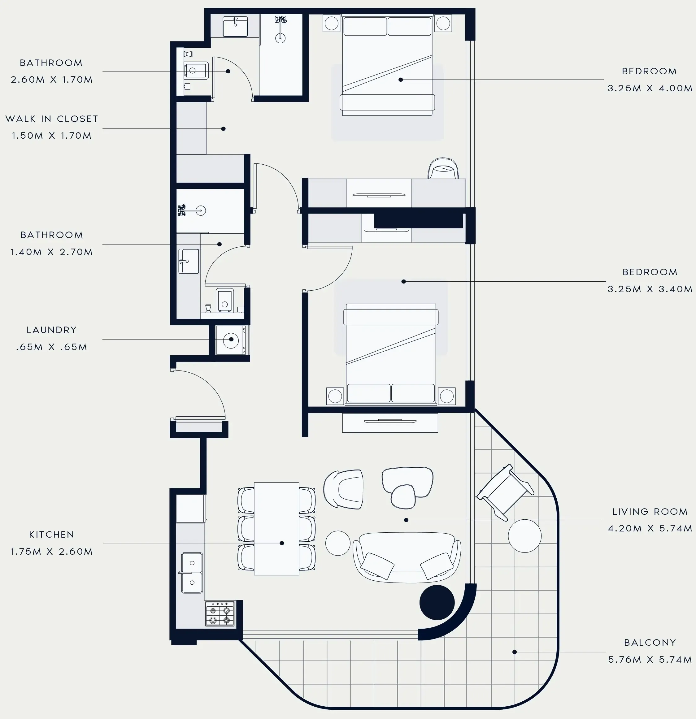 Azizi Venice 2 bed floor plan, 999 sqft