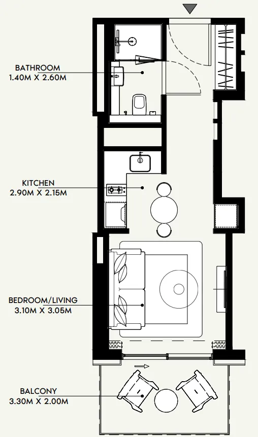 Azizi Venice Studio floor plan, 381 sqft