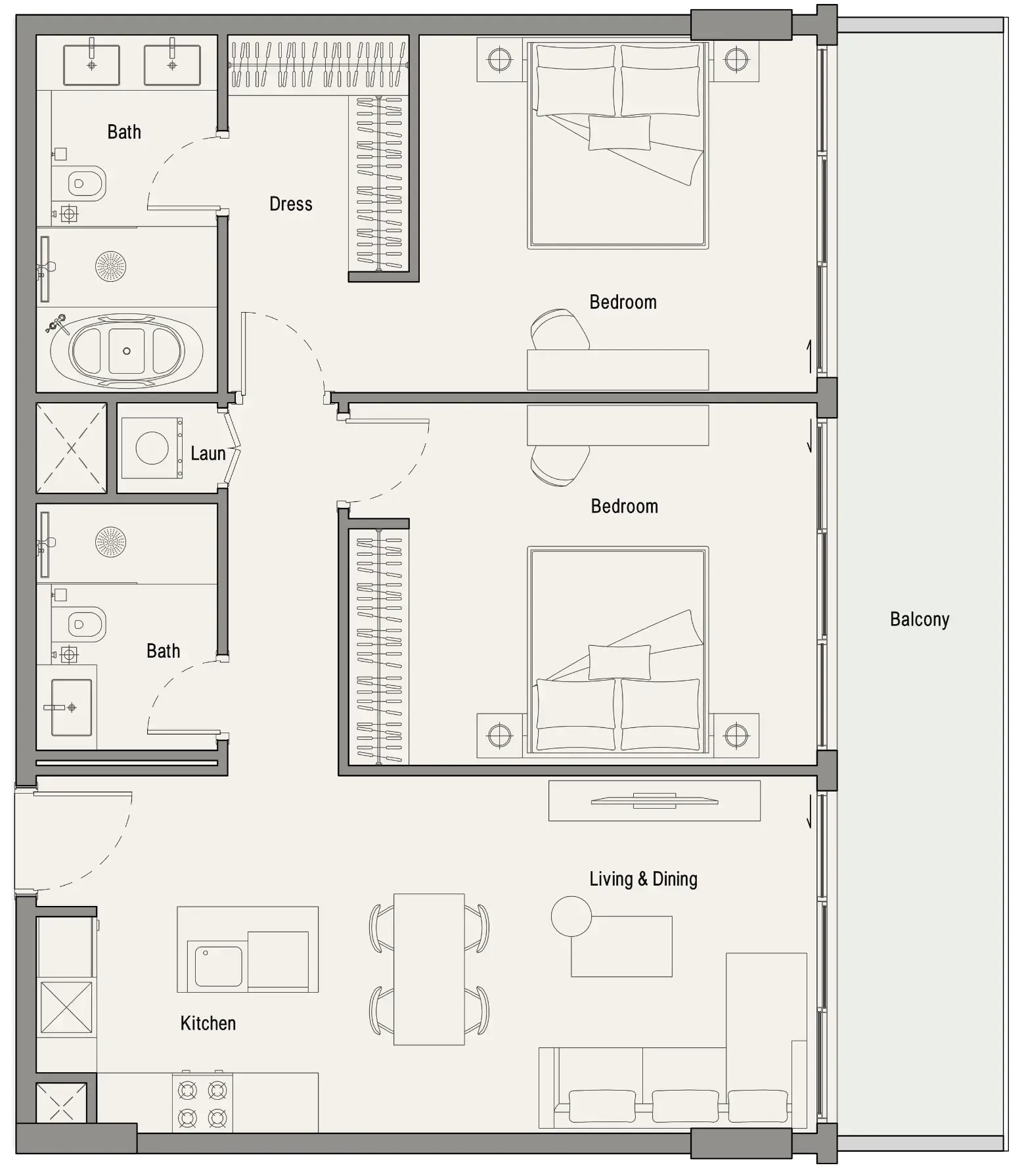 113 Residences by Iman 2 bed floor plan, 1,148 sqft
