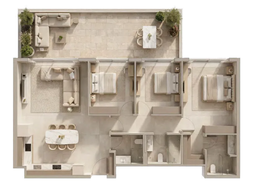 Pearl Beach View 3 bed floor plan, 1,707 – 2,141 sqft