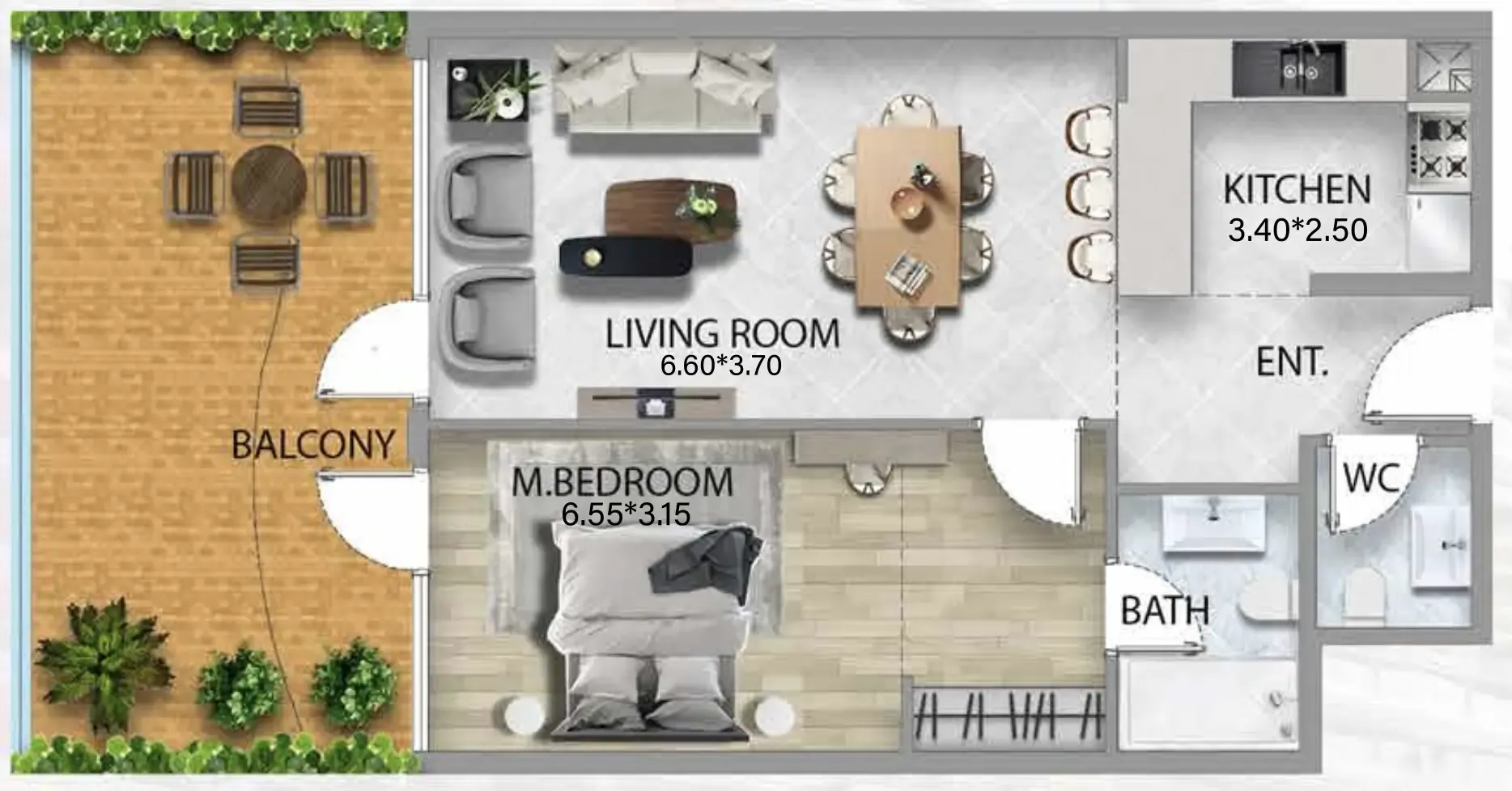 311 Boulevard 1 bed floor plan, 985 sqft