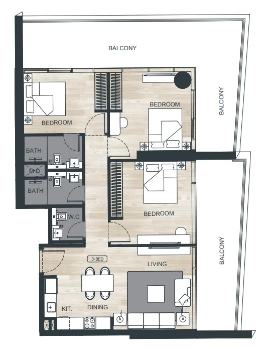 Binghatti Ghost 3 bed floor plan, 1,648 sqft