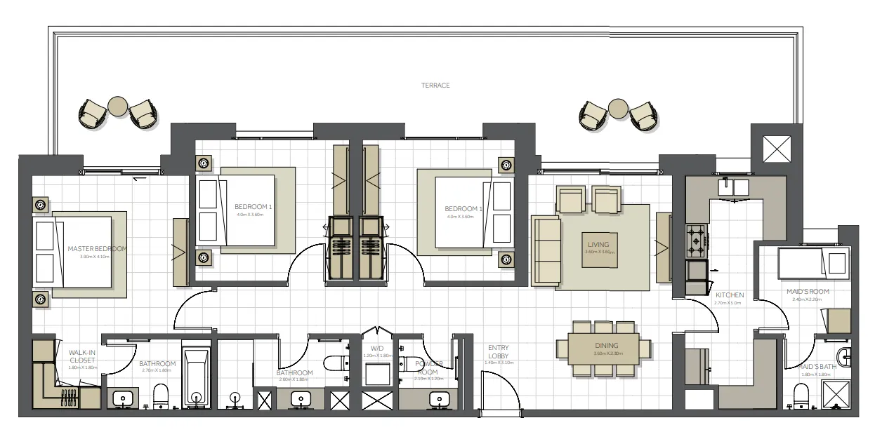 Topaz Residences 3 bed floor plan, 1,991 sqft