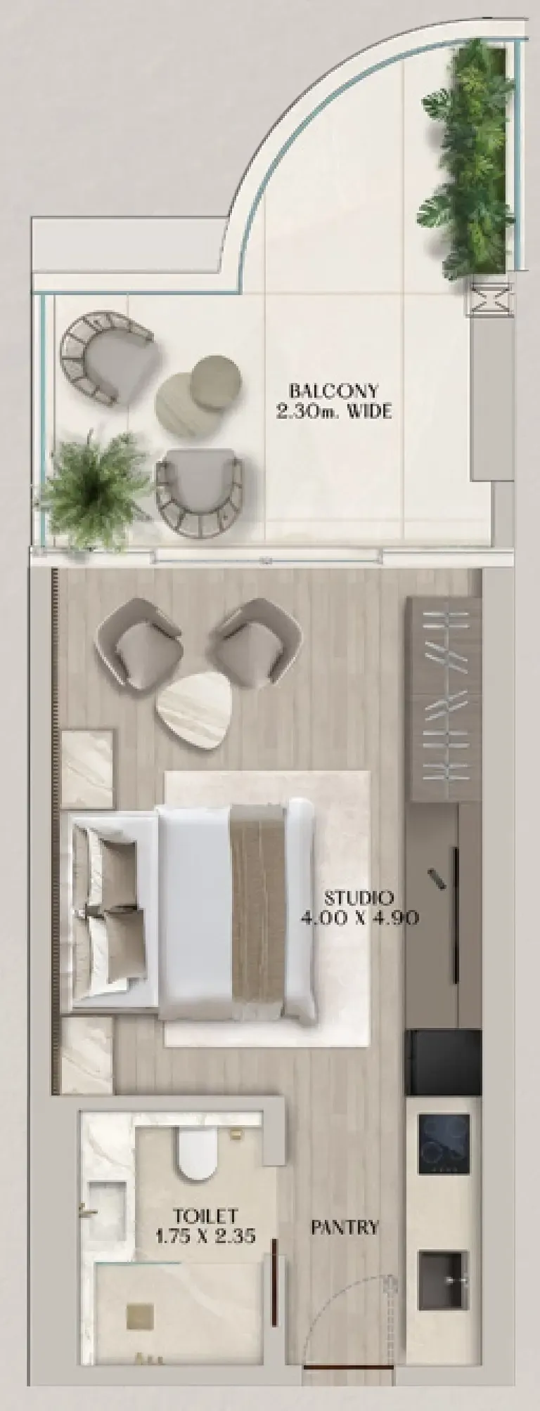 Soléva Beach Residences Studio floor plan, 494 sqft