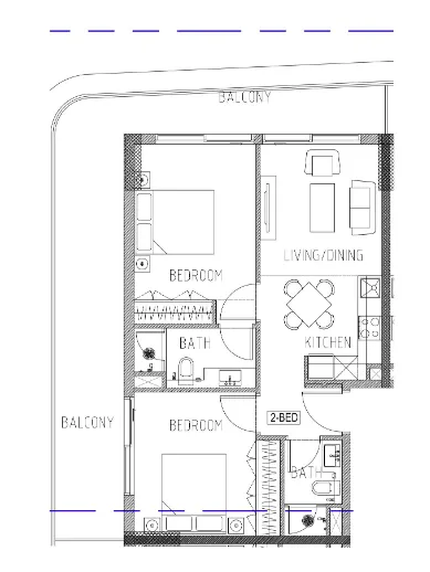 Elo Damac 2 bed floor plan, 999 sqft