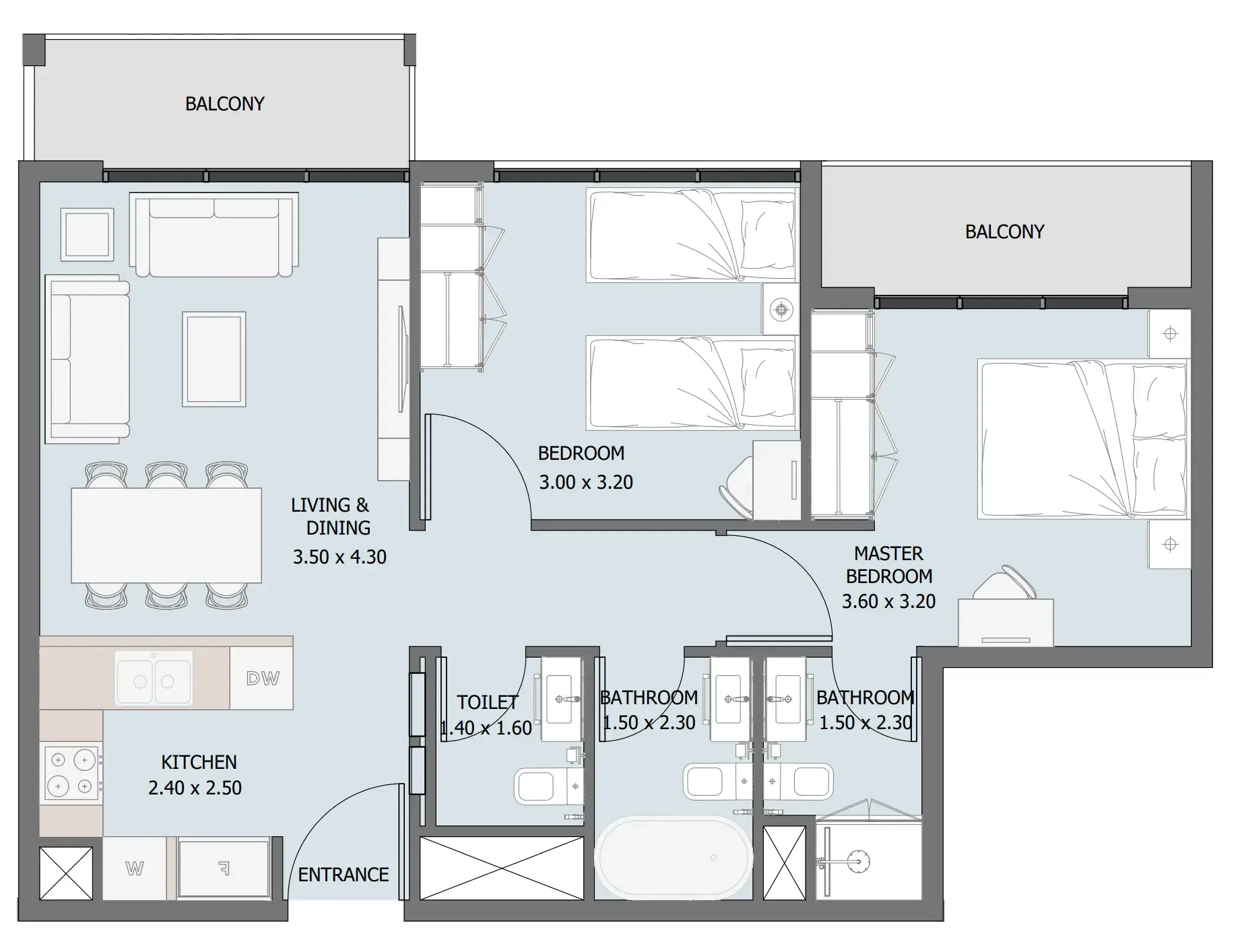 Verdana III 2 bed floor plan, 807 – 1,389 sqft