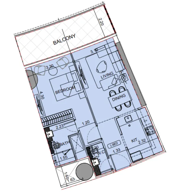 Binghatti Aquarise 1 bed floor plan, 813 sqft