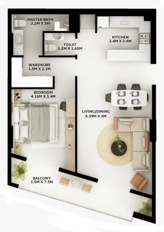 Viera Residences 1 bed floor plan, 850 sqft
