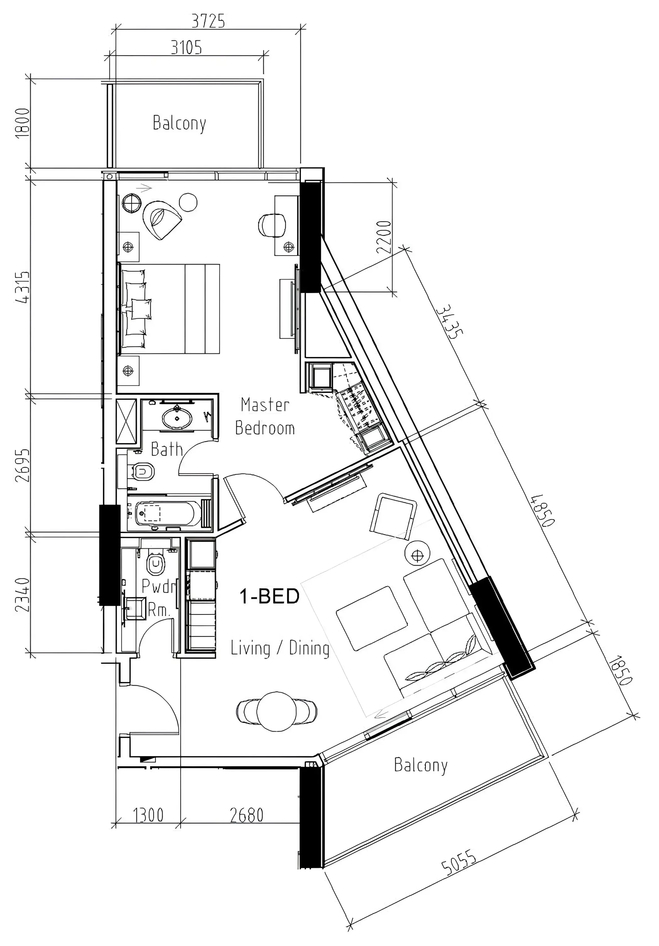 Damac Hills - Artesia 1 bed floor plan, 901 sqft