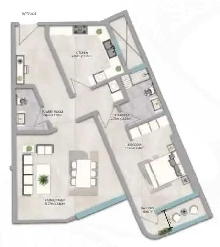 Amwaj Tower 1 bed floor plan, 1,293 sqft