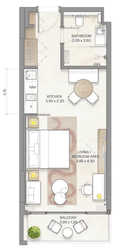 Bloom Arjaan by Rotana  Studio floor plan, 478 – 480 sqft
