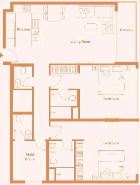 Luma Park Views 2 bed floor plan, 1,243 sqft