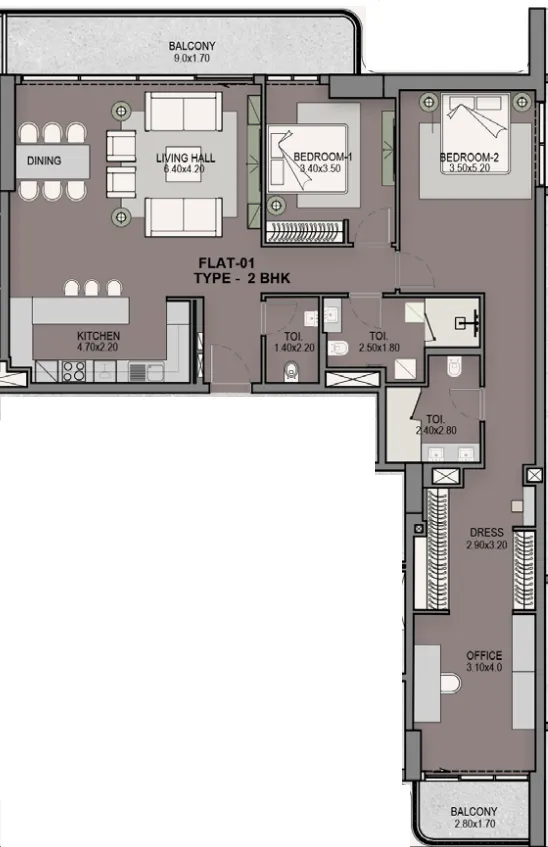 Helvetia Residences 2 bed floor plan, 1,767 sqft