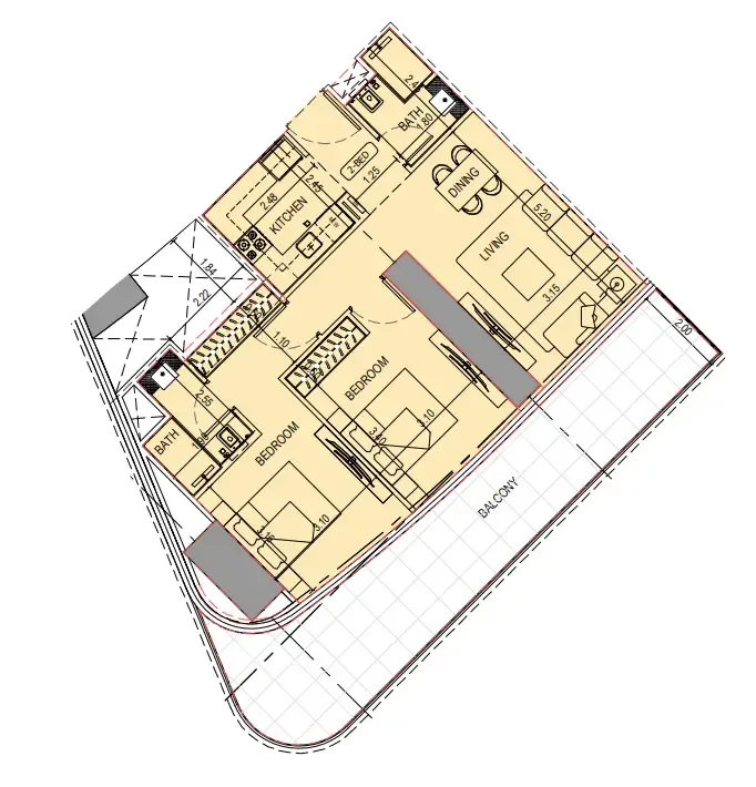 Binghatti Sky Terraces 2 bed floor plan, 1,116 sqft
