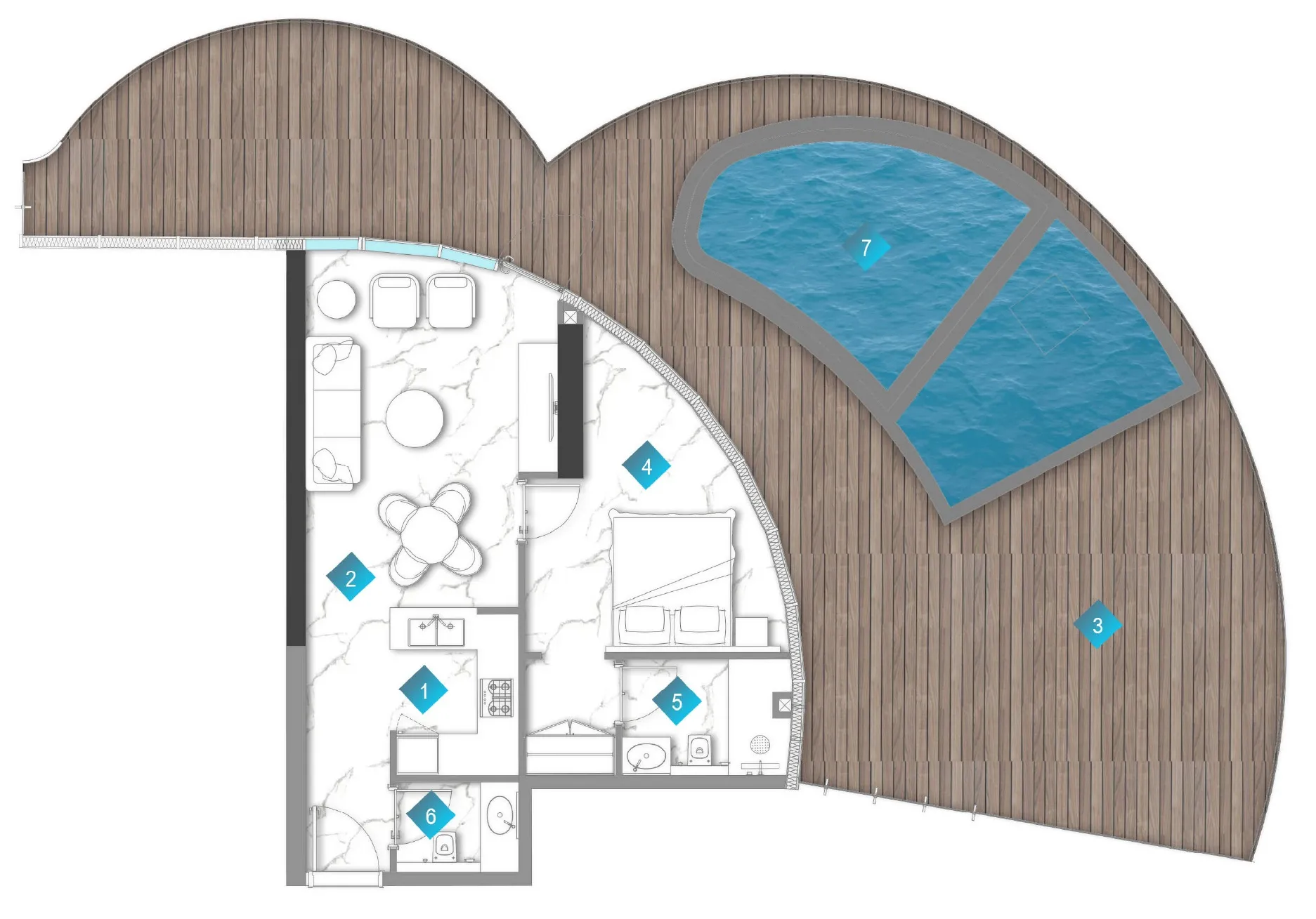 Aqua Arc 1 bed floor plan, 1,828 sqft