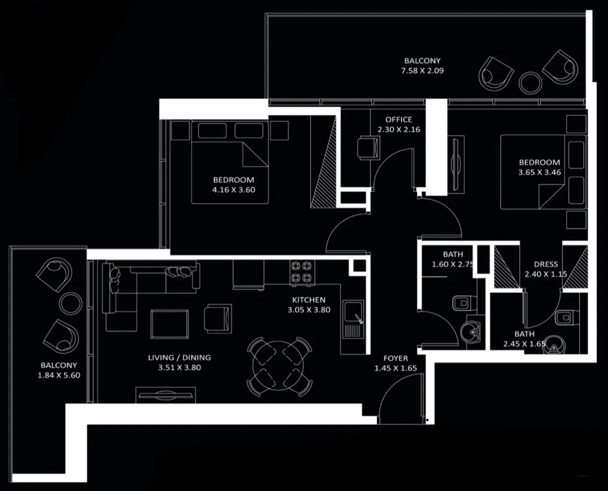 Elitz 3 2 bed floor plan, 1,103 – 1,108 sqft