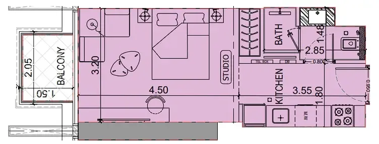 Binghatti Luxuria Studio floor plan, 338 sqft