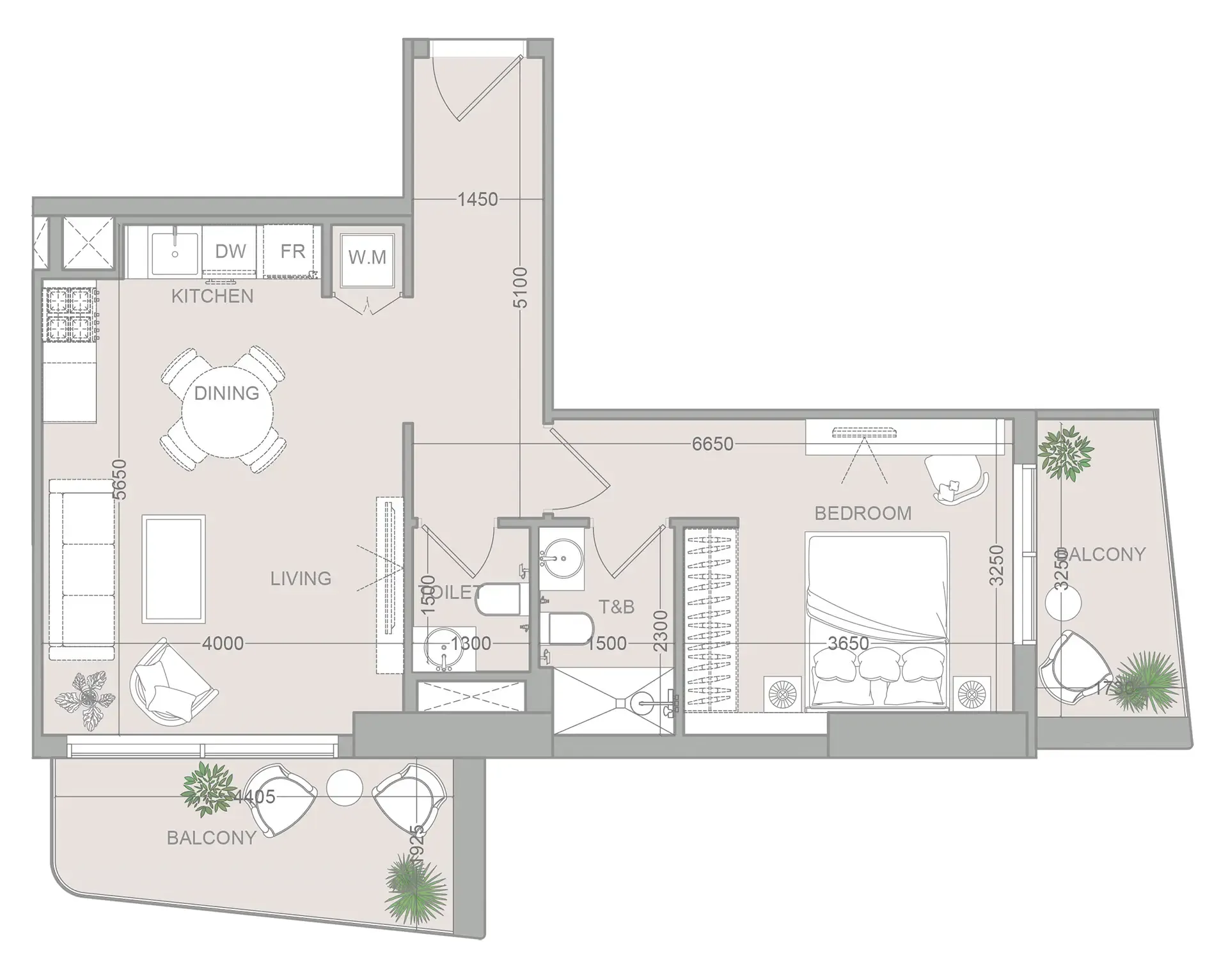 ELAR1S Sky 1 bed floor plan, 752 sqft